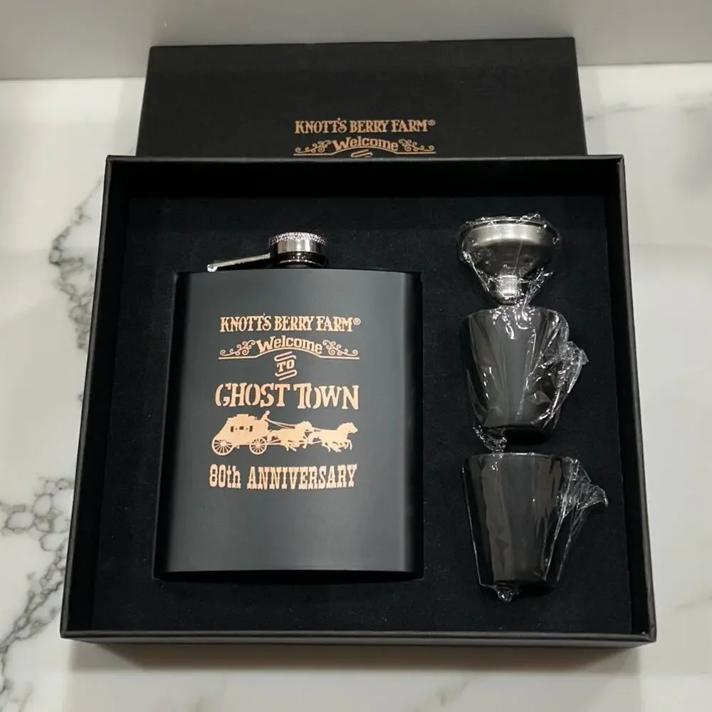 Knott’s Berry Farm Ghost Town 80th Anniversary Flask Set – New in Box